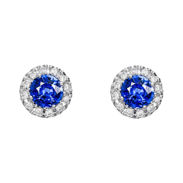  High Quality Fancy Sparkling  Round Ceylon Sapphire Diamond Cluster Earring White Gold