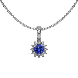 Natural Real ( Not Lab Grown )  Round Ceylon Sapphire Halo Pendant Flower Style Jewelry 2 Carats