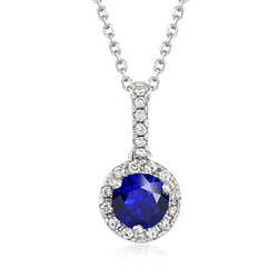 Round Ceylon Sapphire & Natural Earth Mined Diamond Halo Pendant 3.50 Carats 14K Gold