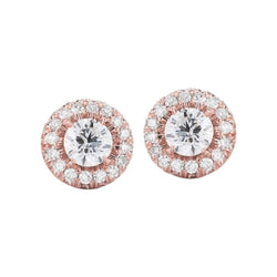 Round Cut 1.90 Carats Diamonds Studs Halo Earrings Rose Gold 14K
