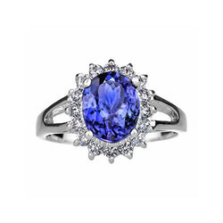 Oval Cut 22.75 Carats Tanzanite With Natural Earth Mined Diamonds Ring White Gold 14K