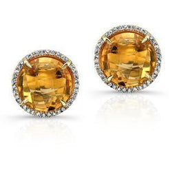 Round Cut 38.80 Ct Madeira Citrine & Natural Earth Mined Diamond Stud Earrings Yellow Gold