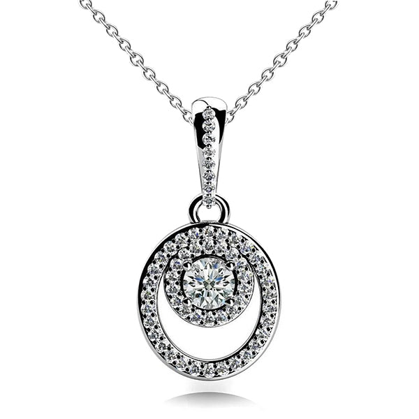 Round Cut Lab Grown Diamond Circle & Oval Shaped Pendant Necklace 7.50 Ct WG 14K