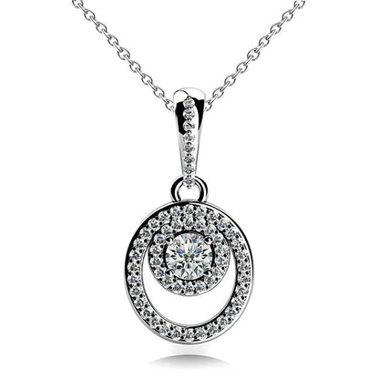 Round Cut Lab Grown Diamond Circle & Oval Shaped Pendant Necklace 7.50 Ct WG 14K
