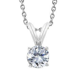 Round Cut Natural Earth Mined Diamond Pendant 0.90 Carats White Gold 14K Four Prong Set