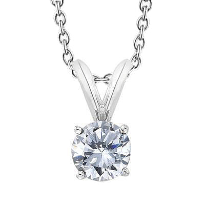 Round Cut Natural Earth Mined Diamond Pendant 0.90 Carats White Gold 14K Four Prong Set