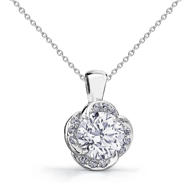 Round Cut Natural Earth Mined Diamond Pendant Necklace 2.60 Carats White Gold 14K