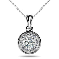 3.50 Carats Round Cut Diamonds Circle Pendant Necklace White Gold 14K
