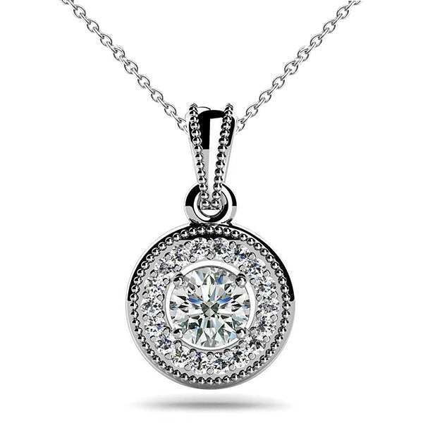 3.50 Carats Round Cut Lab Grown Diamonds Circle Pendant Necklace White Gold 14K