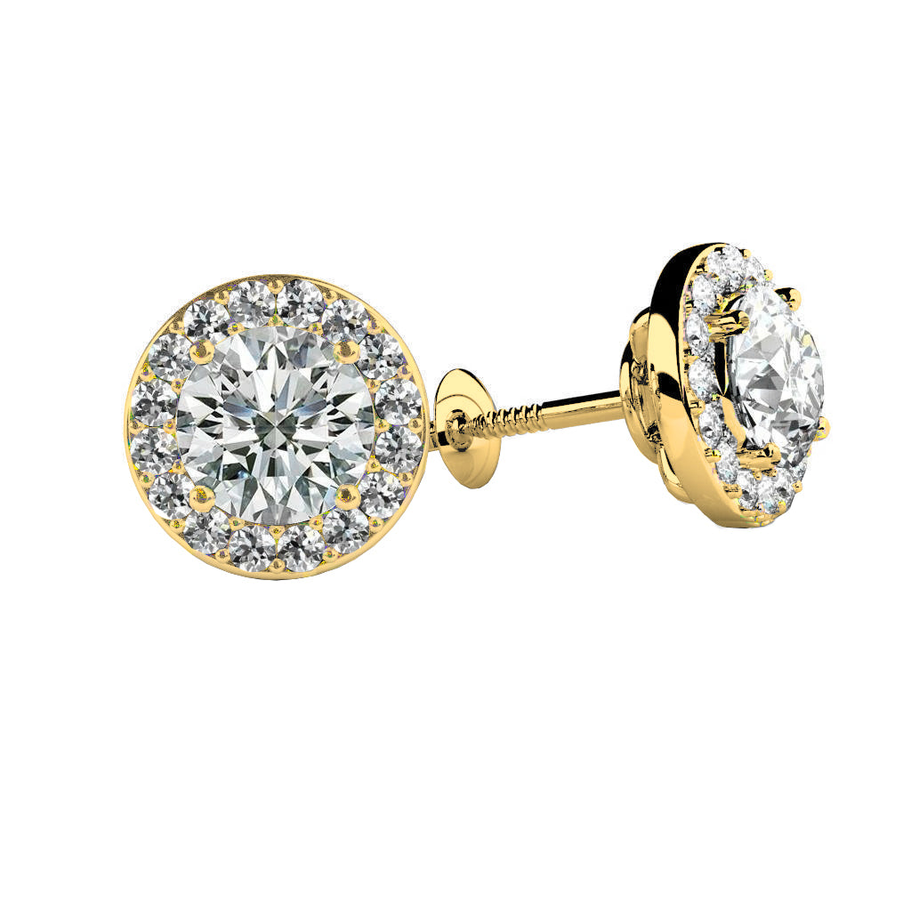 Round Cut Halo Diamond Stud Earrings 2.40 Carat White Gold 14K