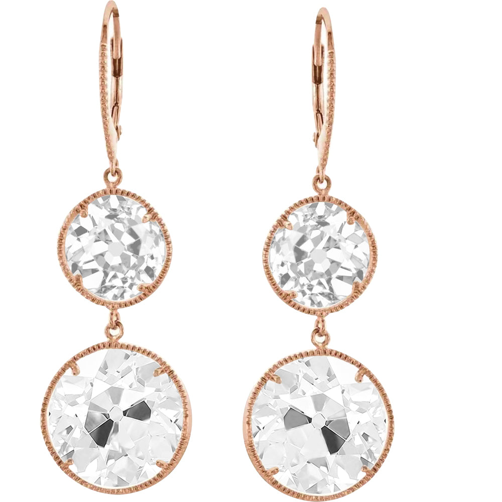 Old Miner Cut Rose Gold Diamond Drop Earrings