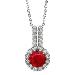 Round Cut Ruby Diamond Pendant Necklace 4.50 Carat White Gold 14K