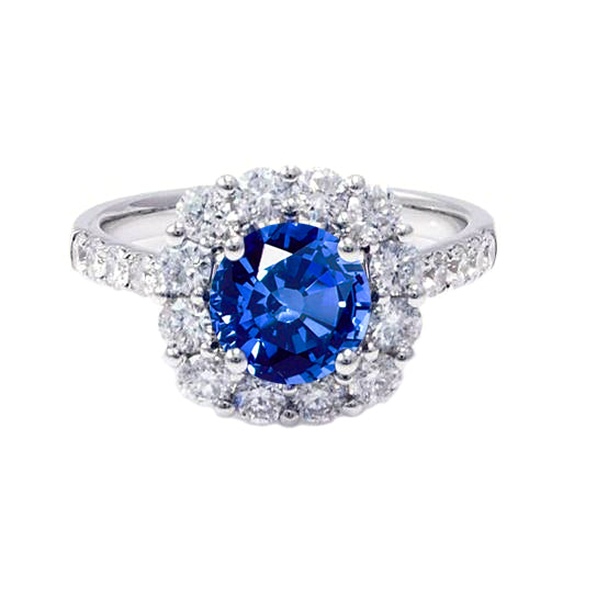 Round Cut Sri Lanka Sapphire Natural Earth Mined Diamond Ring Gold 14K 1.50 Carats