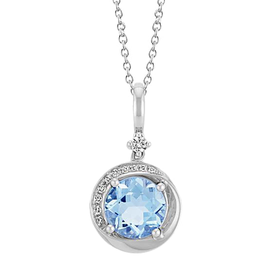 Round Cut With Aquamarine Natural Earth Mined Diamond Pendant 10 Carat WG 14K