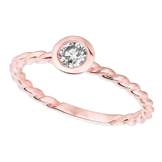 Pink Rose  Brilliant Cut Bezel Unique Solitaire White Gold Diamond Anniversary Ring 