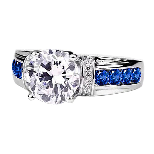 Products Round Diamond Accented Blue Sapphire Stones Ring 3 Carats