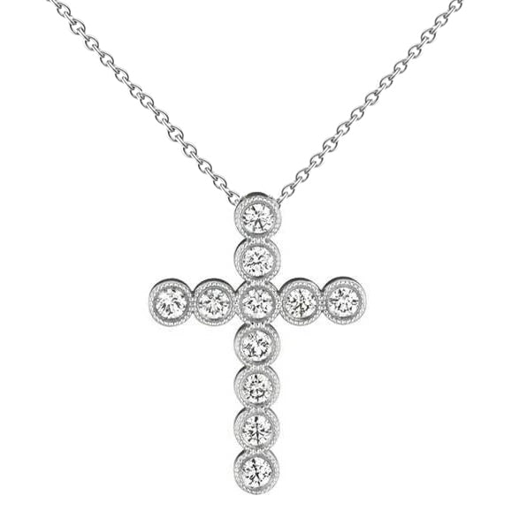 Round Natural Earth Mined Diamond Cross Pendant Milgrain Necklace 4 Carat WG 14K