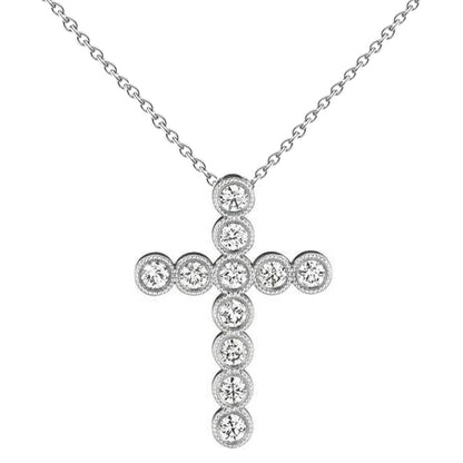 Round Natural Earth Mined Diamond Cross Pendant Milgrain Necklace 4 Carat WG 14K