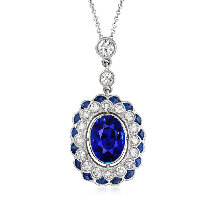 Round Diamond Halo Sapphire Pendant