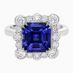 Round Diamond Halo Jewelry Asscher Cut Women Sapphire Ring 3.50 Carats