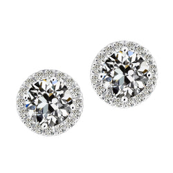 Round Real Diamond Halo Old Mine Cut Stud Earrings 5 Carats Jewelry