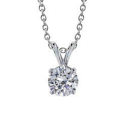 Round Diamond Lady Solitaire Necklace Pendant 1 Carat White Gold 14K