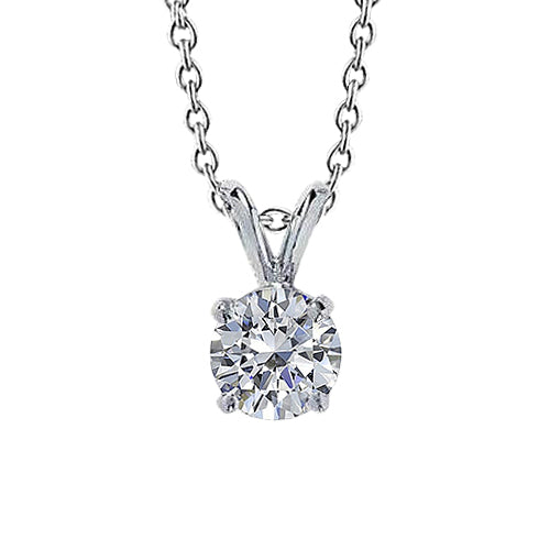 Round Natural Earth Mined Diamond Lady Solitaire Necklace Pendant 1 Carat White Gold 14K
