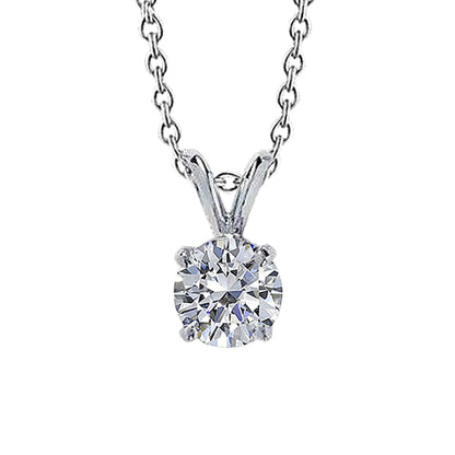 Round Natural Earth Mined Diamond Lady Solitaire Necklace Pendant 1 Carat White Gold 14K