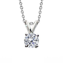 Round Lab Grown Diamond Necklace Pendant 2.50 Carats Prong Set White Gold 14K