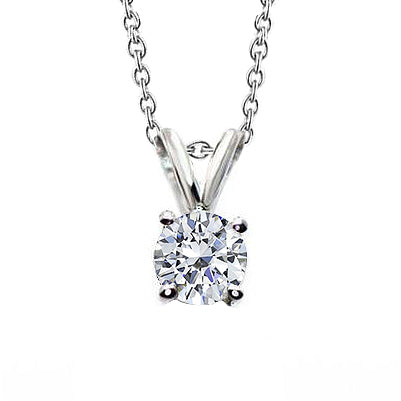 Round Lab Grown Diamond Necklace Pendant 2.50 Carats Prong Set White Gold 14K