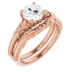 Round Mined Diamond Old Cut Rose Gold Prong Ring Set 1.50 Carats