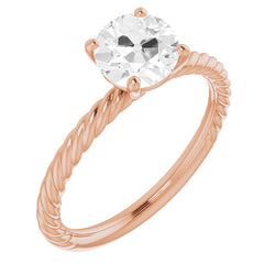 Round Mined Natural Real Diamond ( Not Lab Grown ) Old Cut Rose Gold Twisted Shank Ring 2 Carats