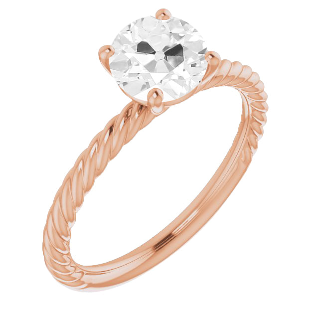 Round Diamond Old Cut Rose Gold Twisted Shank Ring 2 Carats