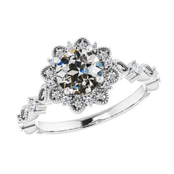 Round Mined Natural Real Diamond ( Not Lab Grown ) Old Cut Solitaire Ring With Accents 2 Carats