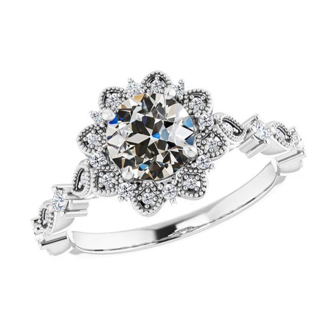 Round Diamond Old Cut Solitaire Ring With Accents 2 Carats