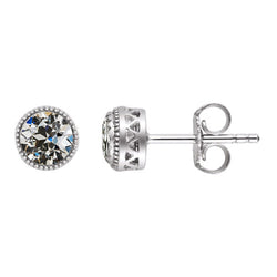 Round Diamond Old Cut Stud Earrings Gold Jewelry 2 Carats