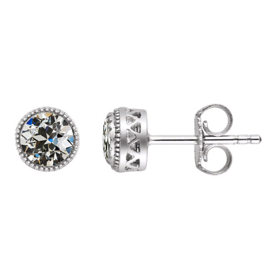 Round Diamond Old Cut Stud Earrings Gold Jewelry 2 Carats