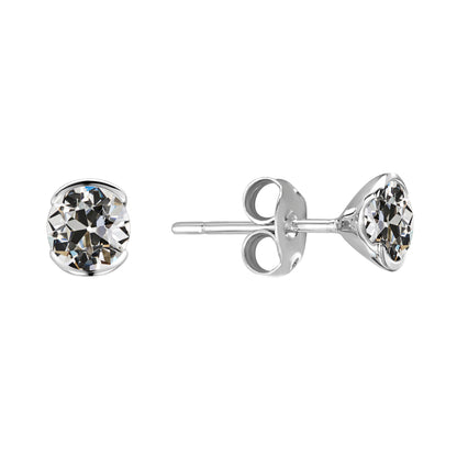 Round Diamond Old European Stud Earrings Half Bezel Set 2 Carats