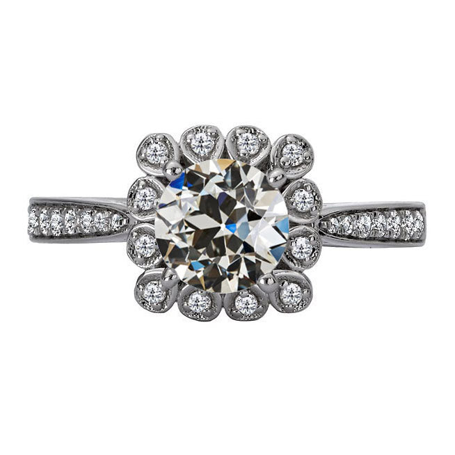 Round Diamond Old Mine Cut Engagement Ring 3 Carats