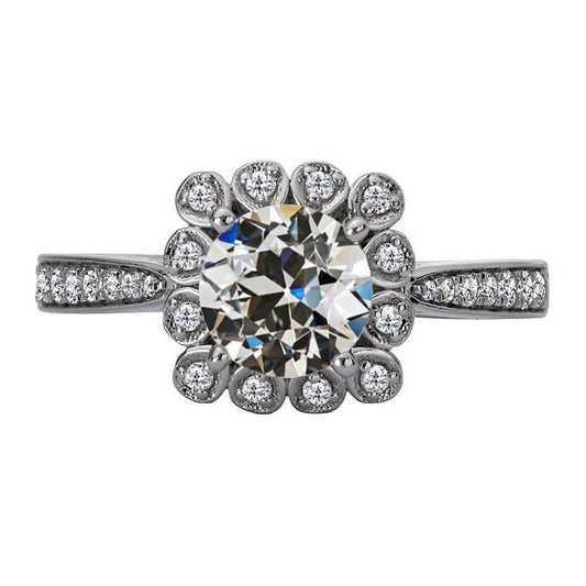 Round Diamond Old Mine Cut Engagement Ring 3 Carats