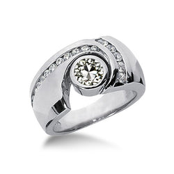 Round Genuine Natural Earth Mined Diamond Old Mine Cut Fancy Ring Bezel Set Wide Band 2.25 Carats