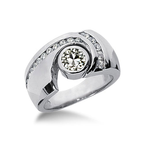Unique Style White Sparkling Engagement White gold Diamond Old Miner Cut Fancy Ring Bezel Set
