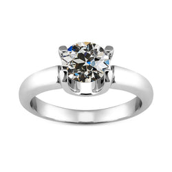 Round Real Diamond Old Mine Cut 2 Carats Solitaire Engagement Ring