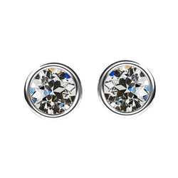 Real Diamond Stud Earrings Bezel Round Old Mine Cut 4 Carats