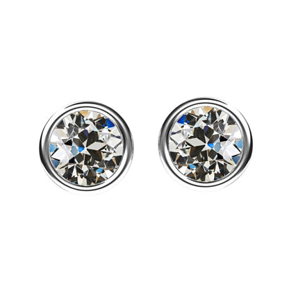 Diamond Stud Earrings Bezel Round Old Mine Cut 4 Carats