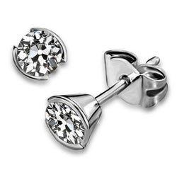 Round Natural Diamond Old Mine Cut Stud Earrings Half Bezel Set 3 Carats