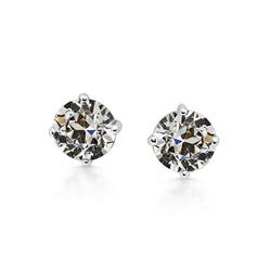 Round Natural Diamond Old Mine Cut Stud Earrings 3 Carats Women’s Jewelry