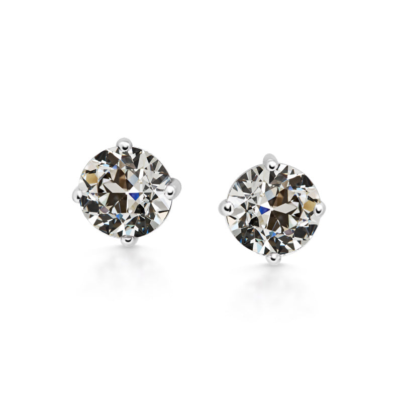 Round Diamond Old Mine Cut Stud Earrings 3 Carats Women’s Jewelry