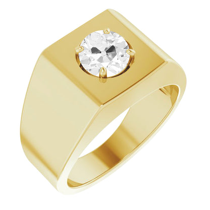 Round Diamond Old Mine Men’s Ring Thick Shank 1.50 Carats 