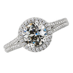 3.25 Carats Round Real Diamond Old Miner Halo Engagement Ring